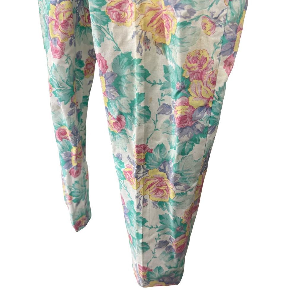 Chic Vintage Floral High Wiast 80s Pastel Pants USA Made Womens sz 24 x 27 - Picture 8 of 16